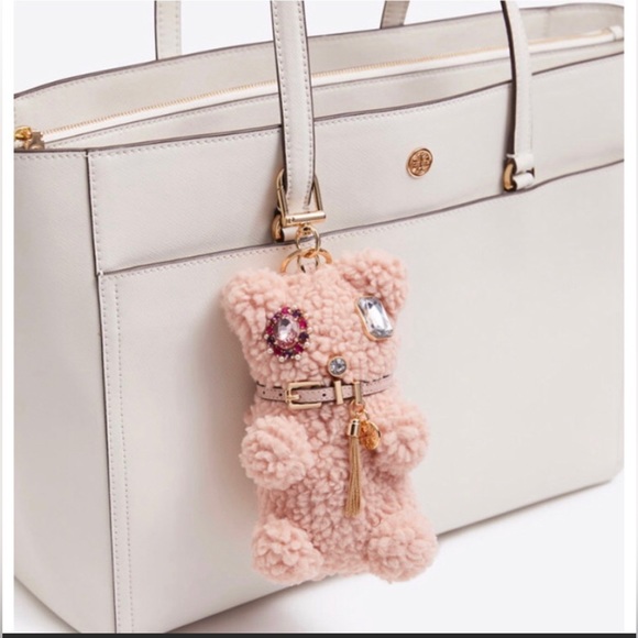 TORY BURCH bear bag charm key ring fob faux shearling mismatched jeweled eyes - Picture 15 of 15